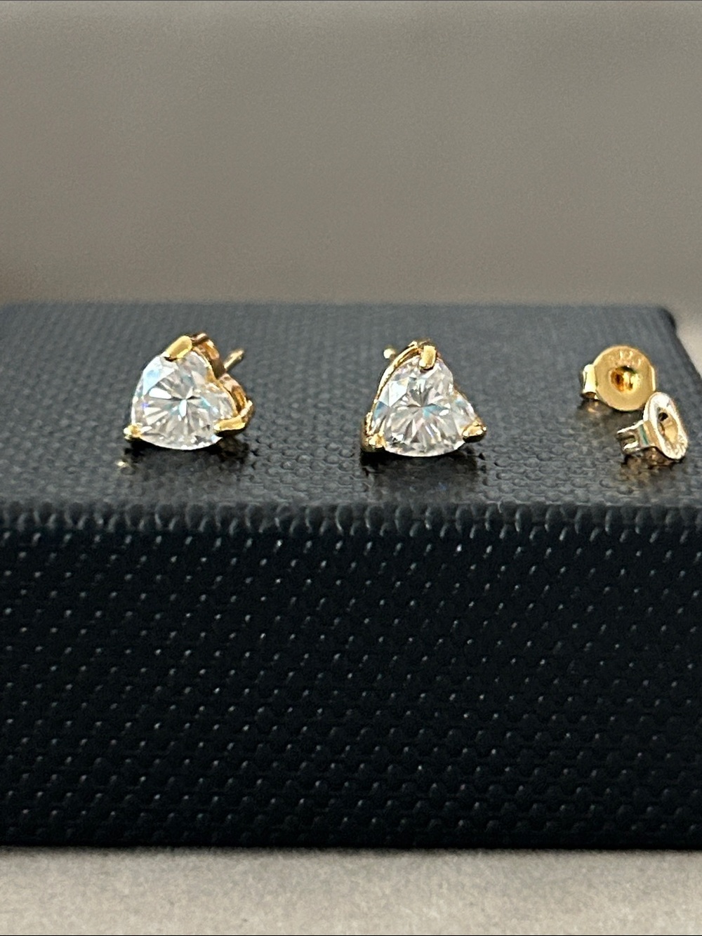 Gold over 925 Silver Moissanite Heart Stud Earrings - Women Jewelry